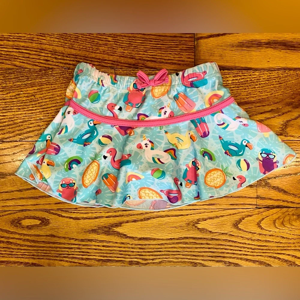 Pink Cat Popsicle Beach theme swim skirt set with hat - Size 3T